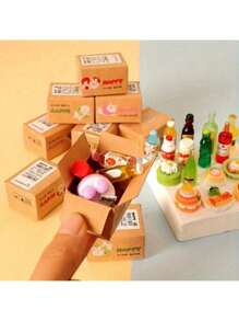 Set de 25pzs/50pzs/100pzs Mini caja de envío de juguete de alimentos y bebidas - Juguetes de cocina de plástico - Miniatura 1:12 para casa de muñecas - Mini alimentos de caja de envío, adornos de sorpresa de resina, regalos pequeños creativos, regalos con forma de mini caja de envío de alimentos y bebidas