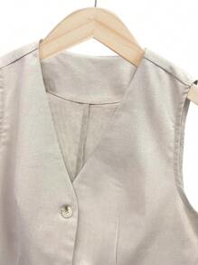 Plus Size Women Casual Linen Short Suit Vest Jacket, Wiosna/Lato