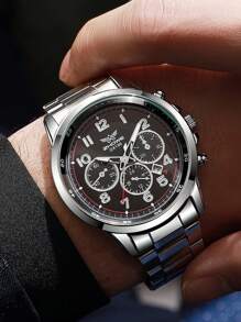 1 pieza Reloj de pulsera para hombre con correa de acero inoxidable de estilo mecánico de moda, diseño de lujo, gran regalo para el Día de la Madre