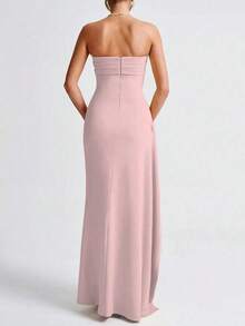 1 件女士优雅长裙，纯色露肩侧开衩长款 - 粉色 - 查看 4