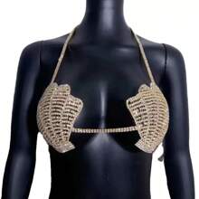 1pc Sexy Seashell & Rhinestone Decorated Bralette, Stylish Body Chain Jewelry For Beach, Nightclub Party, Women