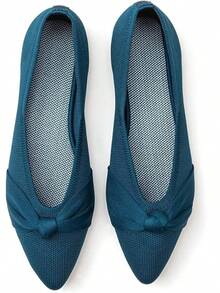 Womens Flat Shoes Classic Pointed Toe Flats Knitted Dress Shoes Soft Comfortable Dressy Flats Women - 藍綠色 - 查看 8