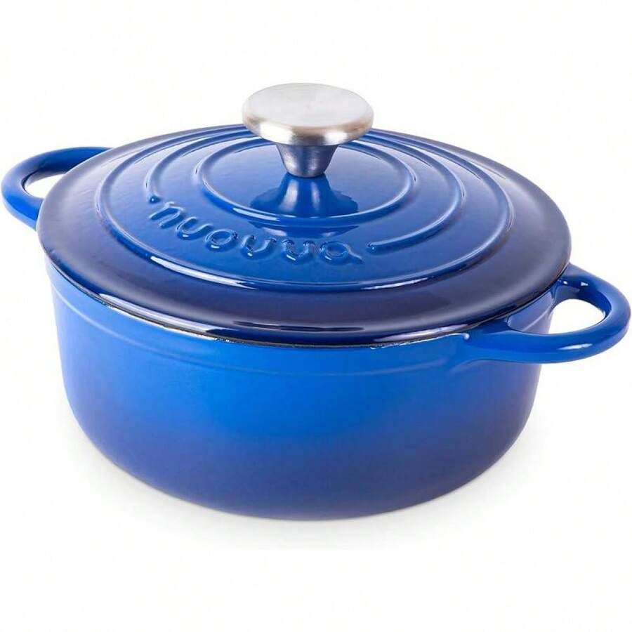 Cast Iron Pot With Lid – Non-Stick Ovenproof Enamelled Casserole Pot, Oven-Friendly Up To 500° F – Sturdy Dutch Oven Cookware – Dark Blue, 5-Quart, 24cm - Blue - View 1