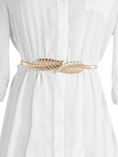 1 件女士装饰连衣裙腰带，带金色叶子，时尚腰封万圣节