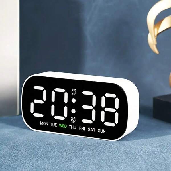 1 pieza Pequeño despertador digital para dormitorios, 5 niveles de brillo, doble alarma 12/24h y función de repetición, números grandes sencillos, enchufe, volumen alto, reloj digital de escritorio para adultos con sueño pesado, decoración de escuela, sorpresa, dormitorio