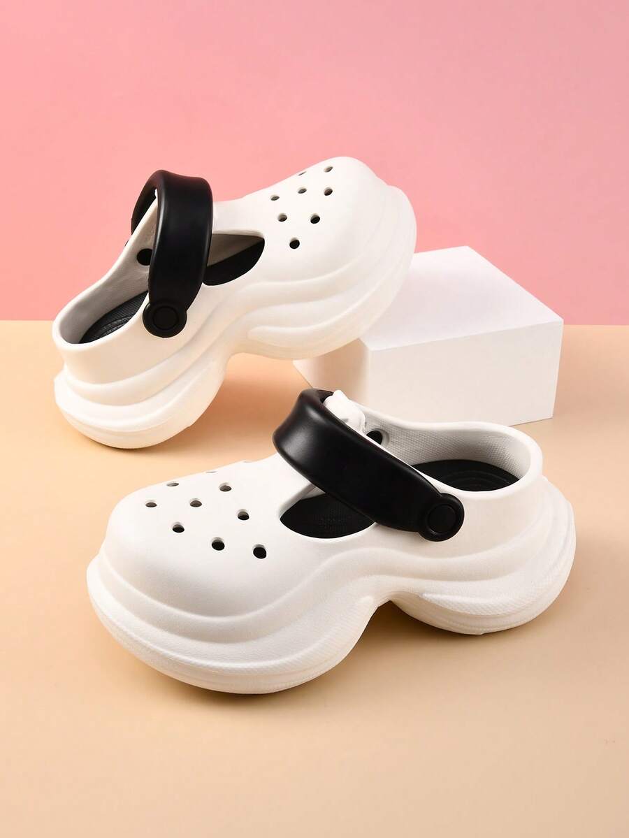 Spring/Summer New Women Hollow Out Slip-On Sandals, Cute Minimalist Platform Closed Toe Mules, EVA Material Increased Height Non-Slip Outdoor Beach Flip Flops For Petite - White Black - View 1