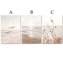 1pc/3pcs Beach On Seagull Beach Scenery Beige Grass White Sand Beach Coast Canvas Wall Art Prints And Posters Modern Paintings Wall Art Decor For Home Decor Living Room Bedroom Office Dining Room Dormitory Backdrop Decor Wall Design Framed/Unframed Coastal Decor Coastal Decor Beach Decor ,Wall Art With Frame