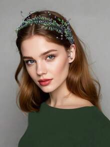 1pc Elegant Handmade Crystal Beaded Floral Side Branch Hair Hoop, Fairy Hair Accessory, Luxurious & Romantic Shiny Headband For Women, Suitable For Wedding, Party, Photography - A25 - View 2