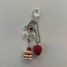 Y2K Crystal Glaze Cake Charm, Gold Heart Shape Buckle Bow Decor, Strawberry Lover Lady Bag Charm/Accessory