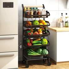 Living And Home 5-Shelf Kitchen Cart - Movable Storage Trolley With Wheels (42cm W Black)