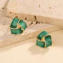1 Pair Fashionable Versatile Simple Enameled Geometric Stud Earrings - Green - View 2