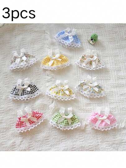 Cottagecore 和娃娃裙 - 17 厘米蕾丝花边格子裙，适合盲盒人物，卡哇伊维多利亚风格服装，带可拆卸蝴蝶结，春季拍摄道具，派对礼物，生日装饰