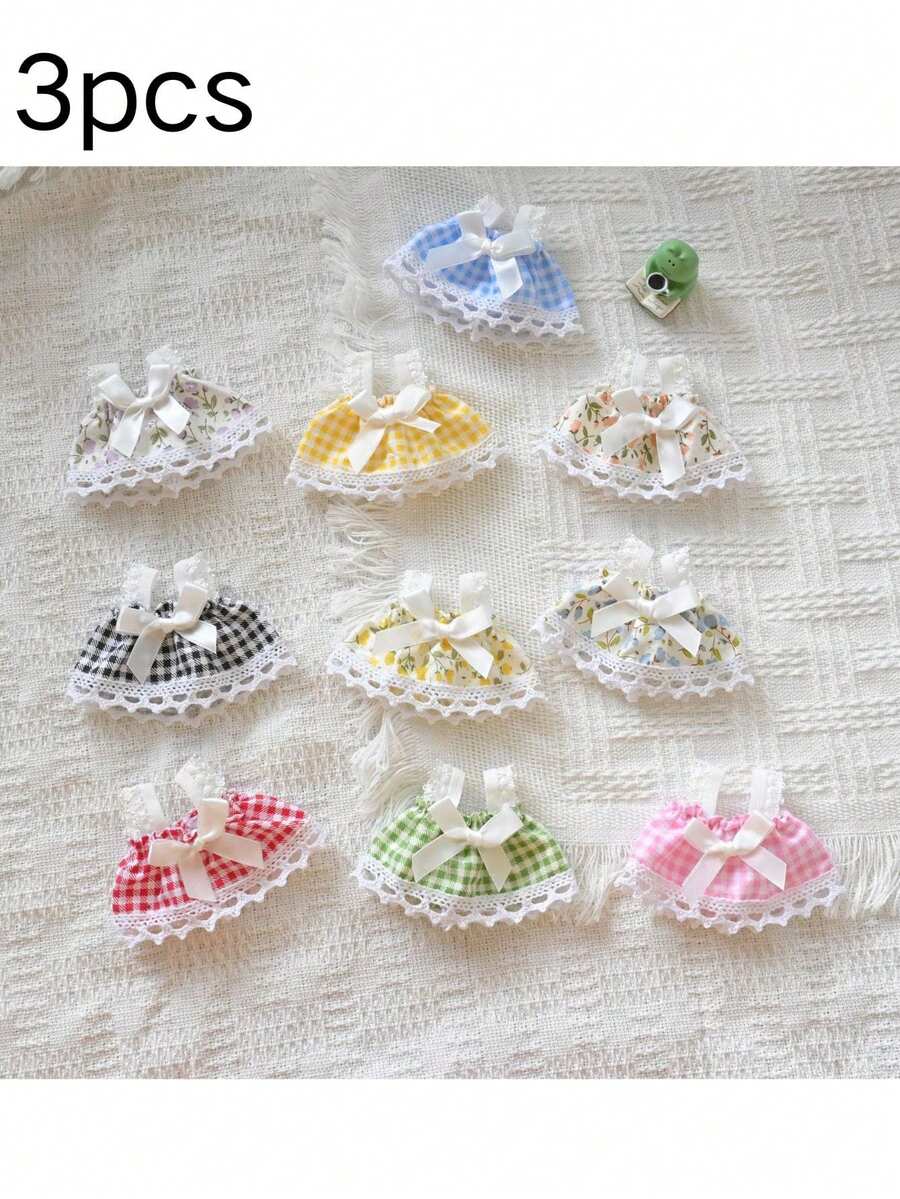 Cottagecore 和娃娃裙 - 17 厘米蕾丝花边格子裙，适合盲盒人物，卡哇伊维多利亚风格服装，带可拆卸蝴蝶结，春季拍摄道具，派对礼物，生日装饰