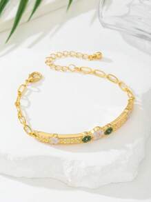 1 pieza Brazalete con flor de 5 pétalos de estilo dulce y colorido con gota de aceite para mujer, regalo de boda, regalo de pareja