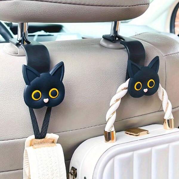 2 Peças Ganchos de Apoio de Cabeça de Carro Adoráveis com Desenho 3D de Gato - Organizador de Armazenamento Veicular Universal para Bolsas, Carteiras, Jaquetas - Perfeito para Viagens, Passeios em Família e Uso Diário - Acessórios de Carro Estilosos e Funcionais para Manter seu Veículo Arrumado e Organizado - Presente Ideal para Amantes de Gatos e Motoristas