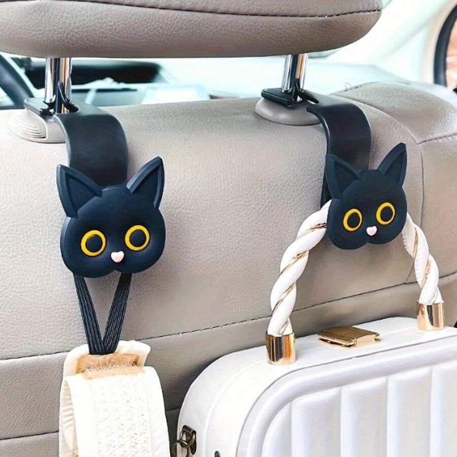 2 Peças Ganchos de Apoio de Cabeça de Carro Adoráveis com Desenho 3D de Gato - Organizador de Armazenamento Veicular Universal para Bolsas, Carteiras, Jaquetas - Perfeito para Viagens, Passeios em Família e Uso Diário - Acessórios de Carro Estilosos e Funcionais para Manter seu Veículo Arrumado e Organizado - Presente Ideal para Amantes de Gatos e Motoristas