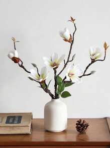 1/2pcs Artificial White Magnolia Flower 15.7 Inches Fake Magnolia Long Stem Plastic Flower Home Hotel Office Wedding Party Garden Decoration