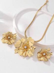 Conjunto de joyería de 3 piezas para mujer con collar con colgante floral personalizado y aretes, elegante y con Charm