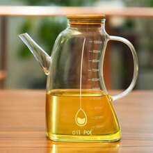 1pc Glass Oil Bottle, Large Capacity Kitchen Oil Vinegar Container With Spout, Leakproof, Measurement Scale
