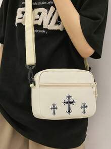 peach tree Bolso de hombro / Bolso cruzado / Bolso mini cuadrado para hombres, de unicolor minimalista, uso casual versátil para todos los días - Blanco - Ver 2