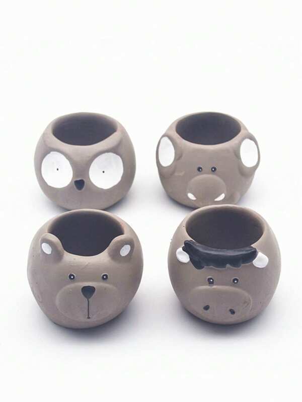 1pc Multi-Style Creative Cartoon Animals Cement Fleshy Flowerpot Home Desktop Courtyard Green Plant Decorations