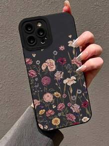 Perforowana prosta krawędź Ditsy Floral Czarna podstawa Kolorowe malowanie Etui na telefon antypoślizgowe kompatybilne z 14 Pro Max, 13, 11, XR, 7/8, Galaxy S22, S21, A16, A03s, A04, A12, A13, A14