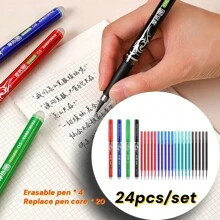 2pcs/4pcs/12pcs/24pcs/27pcs Erasable Ball Pens (Black/Red/Blue/Green Refills Available), 0.5mm Thermal Erasable Ink Pen, Durable & Easy To Correct, Keep Text Neat, Creative Student Stationery, Suitable For Note-Taking, Pricing, Highlighting Etc., Can Be Given As Learning Rewards, School Prizes To Students, Classmates, Teachers