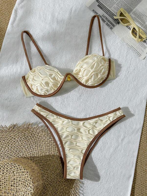 Bikinx Summer Beach Mesh Sexy Underwire Top And Bottom,Color Blocking Bikini Swimsuit
