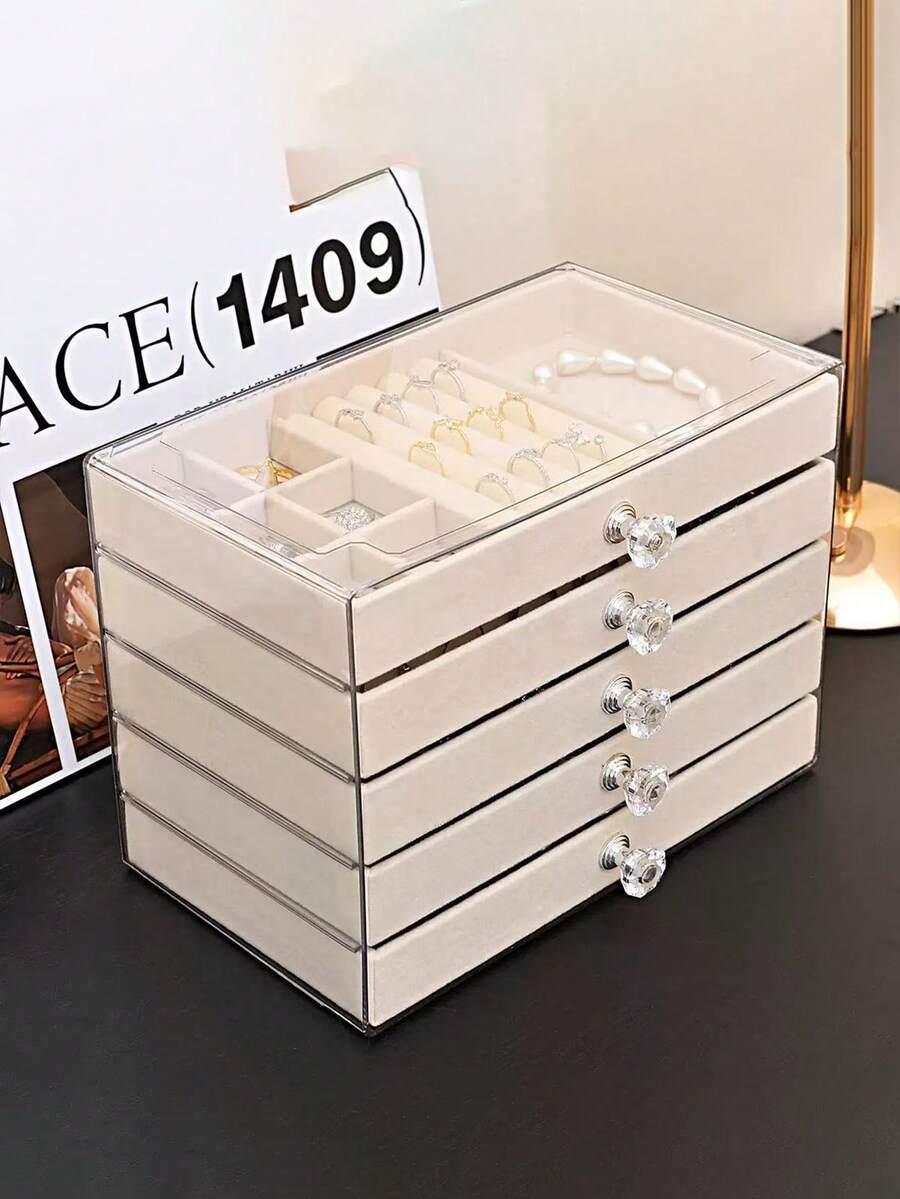 1pc 5-Layer Jewelry Box, Thickened Velvet Lining Anti-Scratch, Separate Storage For Earrings, Bracelets, Watches, Multi-Drawer Design For Bedroom Vanity Organization, Ideal Wedding, Birthday, Anniversary Gift For Women Summer Storage Organizer Gift - Multicolor - View 1
