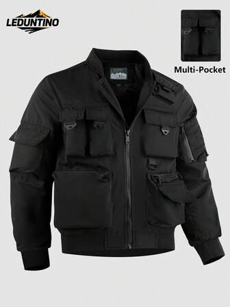 LEDUNTINO [Spring/Summer] Men's Fashion Zip-Up Casual Outdoor Jacket, Sports, Solid, Bomber, Cargo, Boyfriend Gift, Men's Spring Autumn Thin Jacket Coat Stand Collar, Street, Baseball, College Jacket Winter Fall Tops