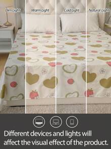 1 pièce Drap plat à motif de cœur, de fraise et de fleur, léger et respirant, doux et agréable pour la peau
