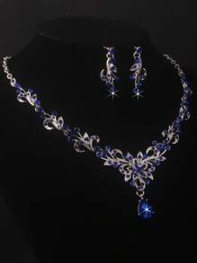 Luxury Bridal Jewelry Sets, 1 Necklace + 1 Pair Earrings, Wedding Accessories, Suitable For Banquet, Party, And Wedding Event