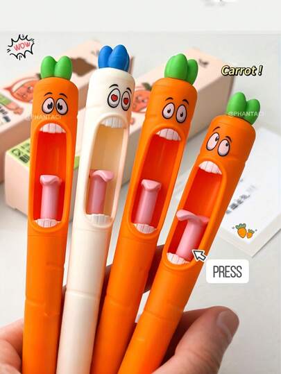 Caneta de gel multiexpressão em formato de cenoura, papelaria criativa e inovadora para a volta às aulas, material plástico, tinta preta, presentes divertidos de Páscoa e brindes para festas, canetas de desenho animado para a volta às aulas, a melhor escolha para estudantes e uso no escritório, caneta esferográfica antiestresse, caneta engraçada antiestresse, presente de aniversário, presente de Natal - presente exclusivo