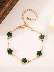 1 pieza Pulsera de acero inoxidable bañada en oro con diseño floral, pulsera elegante de estilo floral como regalo de joyería para niños