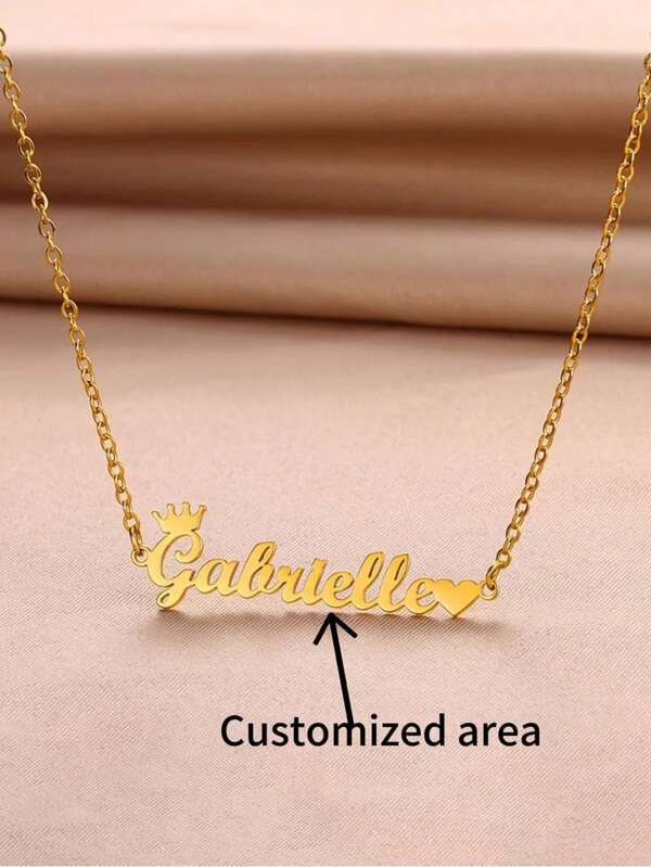 A Custom Stainless Steel Crown Love Name Necklace, Personalized Stylish Elegant Multifunctional Style Private Custom Pendant Necklace For Girl And Girls Party Jewelry Daily Accessories