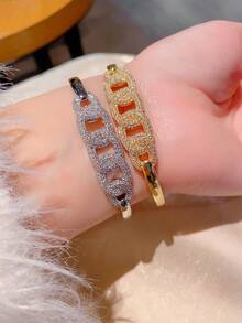 1pc Fashion Luxurious Cubic Zirconia Hollow Circle Design Copper Bangle Bracelet, High-End Jewelry Gift For Women, Wedding/Gala - Fashion Bracelets - View 5