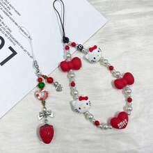 Sanrio Sanrio Hello Kitty Red And White Apple Phone Camera Kitty Hanging Chain Suitable For Phone Case Hanging Chain Original Handmade Bead CCD Camera Hanging Chain
