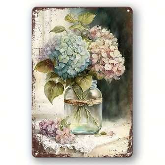 复古紫薇花卉金属墙标 - 防水壁挂牌匾，适合家庭、花园、农舍 - 英式、多用途复古锡标，适合厨房、咖啡厅、酒吧、男人窝、浴室、卧室 - 迷人的花卉主题装饰礼物，8x12 英寸（1 套）