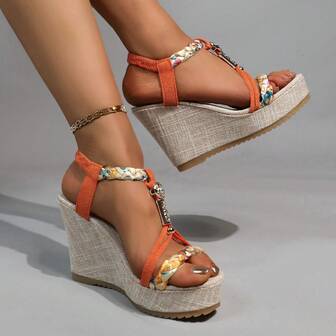 New Arrival Bohemian Style Wedge Platform Thick Sole Women Plus Size Fashion Sandals