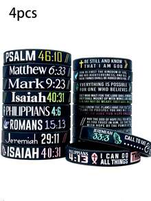4pcs Silicone Wristbands, Scripture Wristbands, Religious Sports Wristbands, Motivational Faith Accessories For Parties And Events - Multicolor - View 1