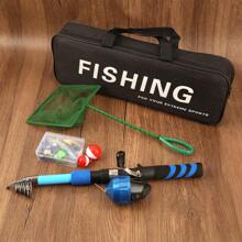 Ein Angel-Tackle-Set mit der Option einer 1er Ruten-Rolle-Kombi oder einer 2 Stücke Ruten-Rolle-Kombi in Blau, dauerhafte Ruten können starkem Zug standhalten, reibungslose Rollen, tolle Geschenkidee