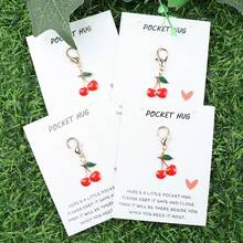 Charming Cherry Pendant Keychain With Pocket Hug Card - "Please Keep It Safe And Close, It Will Be There Beside You When You Need It Most" - Ideal For Birthdays, Weddings, Valentine's Day, Easter, Graduation, Mother's Day, Father's Day - Inspirational Gift, Mini Keepsake, Alloy Material, Keychain Gift|Charming Pendant| Alloy, Cherry Gifts - Red - View 7