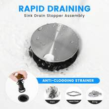 Bathroom Sink Drain, Pop Up Drain Stopper With Overflow, Lavatory Vanity Vessel Sink Drain Assembly, Matte Black