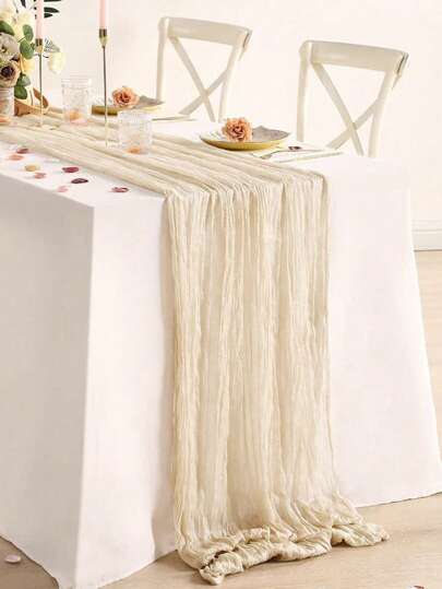 1/2/5pcs Polyester 90*180cm Milky Folding Style Table Runner, Festive Birthday Party Decorations Wedding Accessories Holiday Home Party Room Table Decoration Table Cloth Table Runner Table Cover