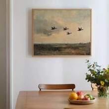 1pc Frameless Flying Ducks Vintage Wall Art Poster Canvas Print Minimalist Abstract Countryside Landscape Rustic Painting For Dorm,Apartment,Living Room,Bedroom,Modern Home Decoration