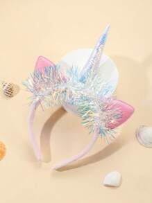 1pc Pink Ear AB Crystal Transparent Crimped Holographic Unicorn Headband