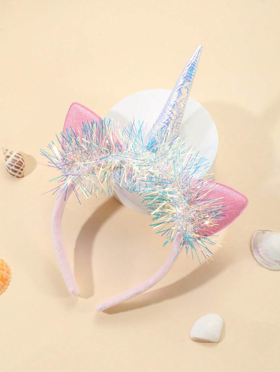 1pc Pink Ear AB Crystal Transparent Crimped Holographic Unicorn Headband
