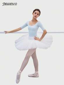 balletto Adult Ballet Tutu Skirt, Solid Color Performance Tutu Skirt, Handmade 8-Layer Puffy Tulle Skirt, Swan Lake Ballet Dance Dress - 白色 - 查看 1