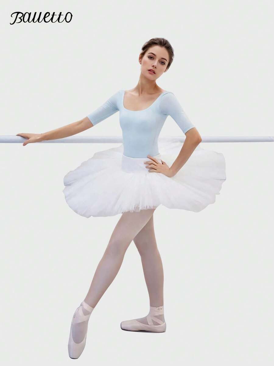 balletto Adult Ballet Tutu Skirt, Solid Color Performance Tutu Skirt, Handmade 8-Layer Puffy Tulle Skirt, Swan Lake Ballet Dance Dress - 白色 - 查看 1
