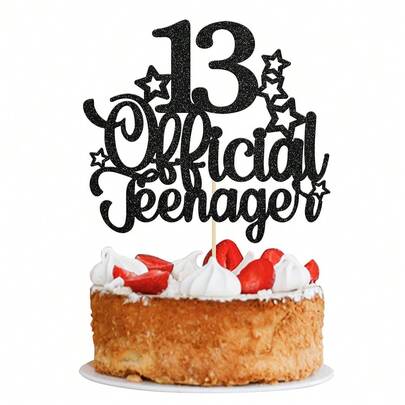 1pc 13th Birthday Cake Decorations, Sparkly Teenager Official Cake Topper For 13 Year Old, Anniversary Party Supplies